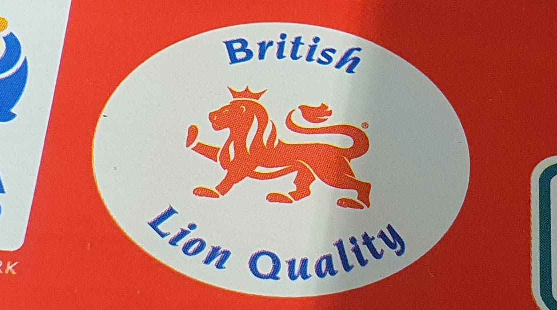 The British Lion egg logo on an egg carton in Aldi supermarket