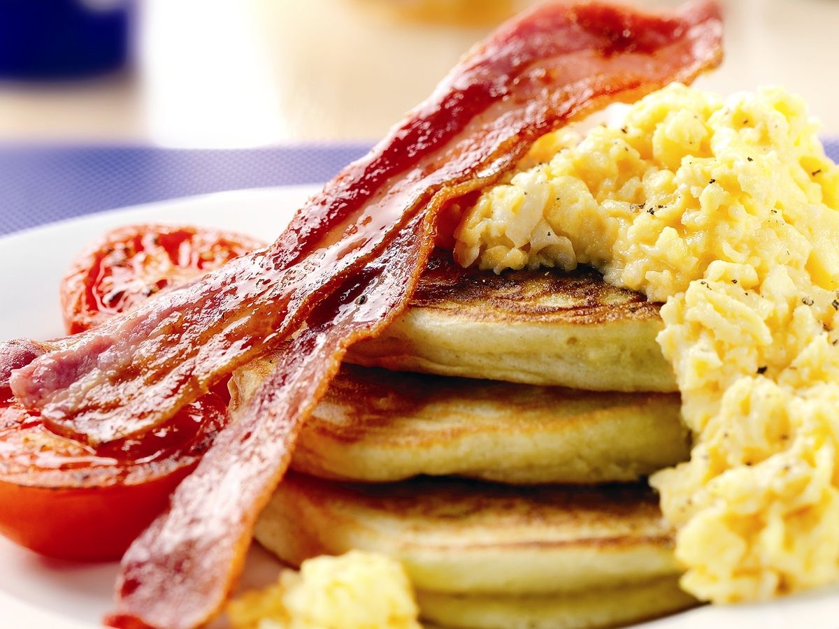 Breakfast Pancakes with Scrambled Eggs and Bacon Recipe| Egg Recipes