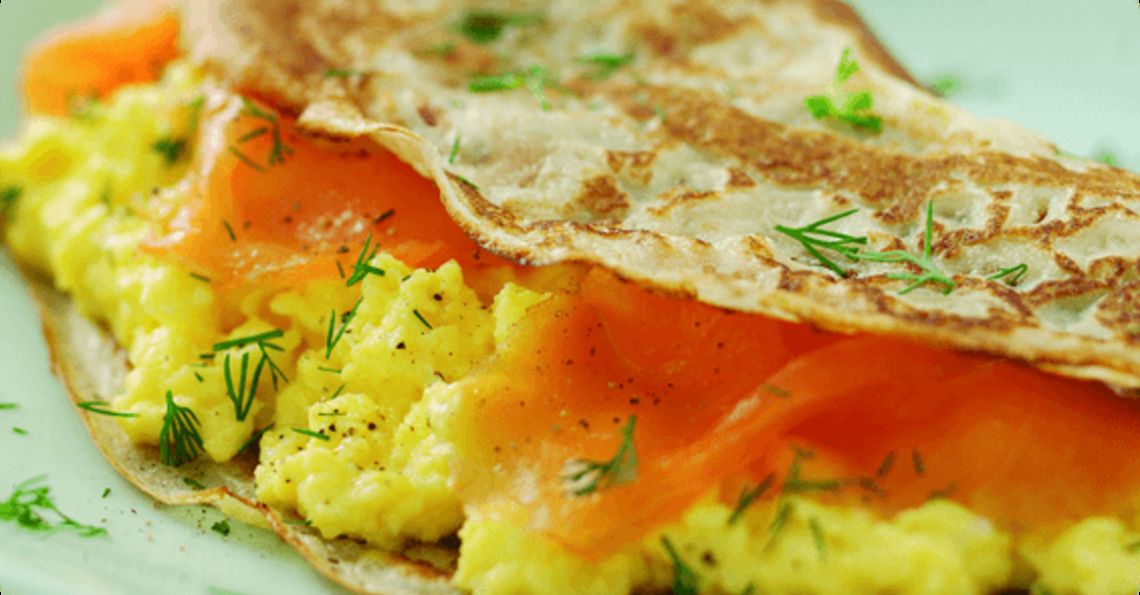 Smoked salmon and scrambled egg pancakes