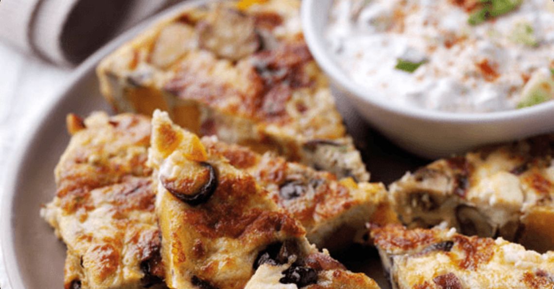 Spanish-style sweet potato, mushroom and feta tortilla