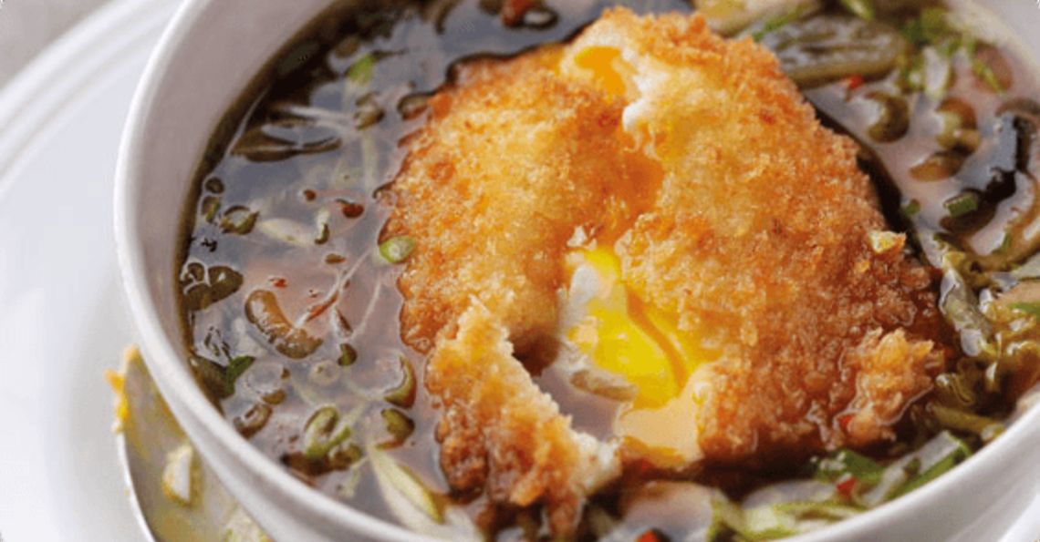 Crispy egg with a mushroom broth