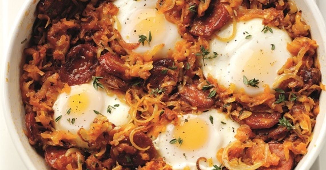 One pan rosti with chorizo and eggs