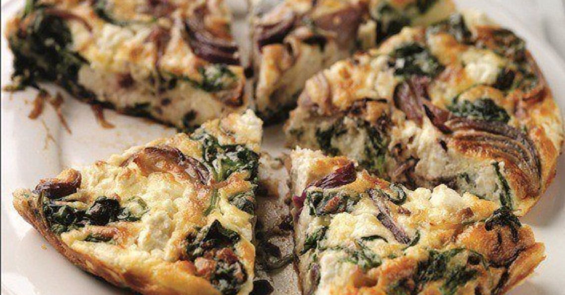 Feta, spinach and caramelised onion omelette