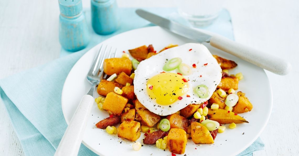 Sweet potato hash with fried eggs