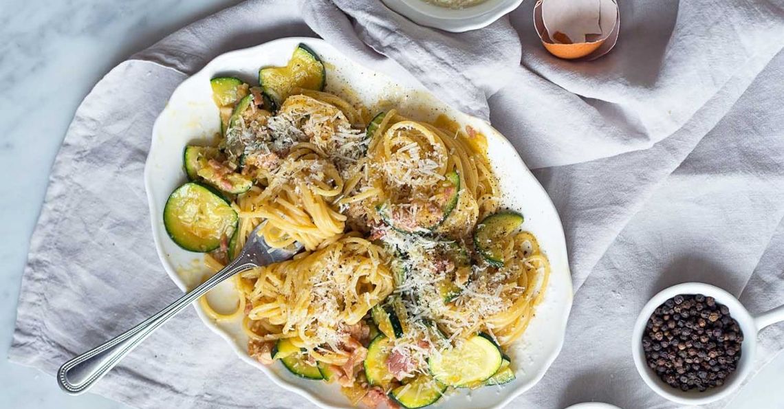 Spaghetti alla Carbonara with Courgettes