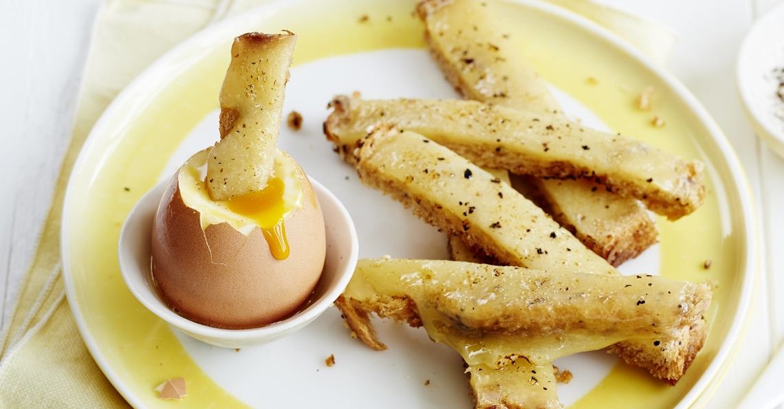 dippy eggs with cheesy soldiers