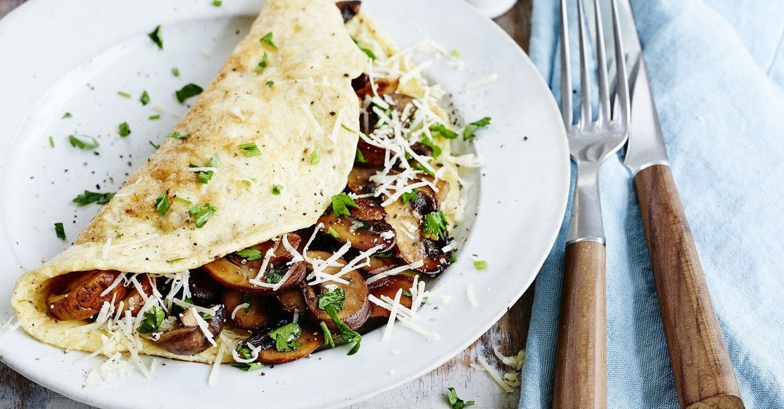 Cheesy mushroom and herb omelette