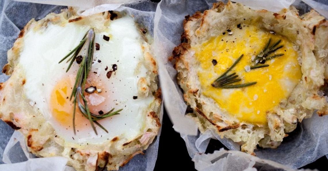 Rosti baked egg nests