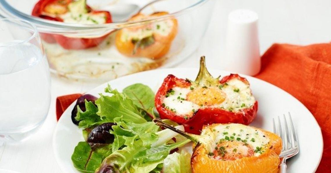 Roast peppers & creamy baked eggs