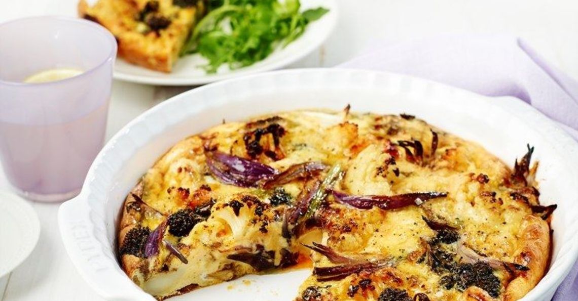 Roast cauliflower & purple sprouting broccoli frittata 