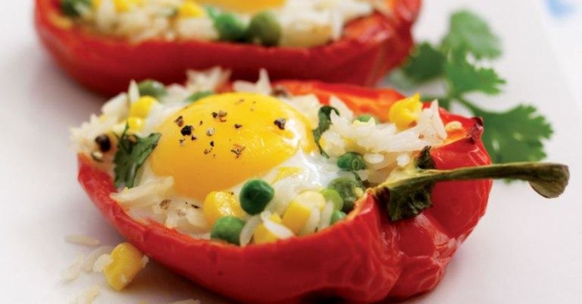 Stuffed peppers with rice, baked