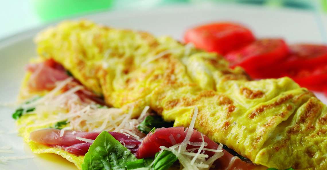 Parma ham and basil omelette