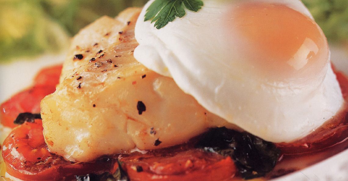 Poached egg and cod