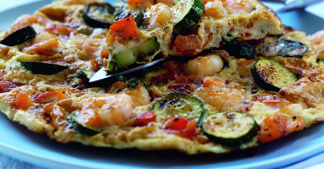 Prawn, courgette and tomato frittata