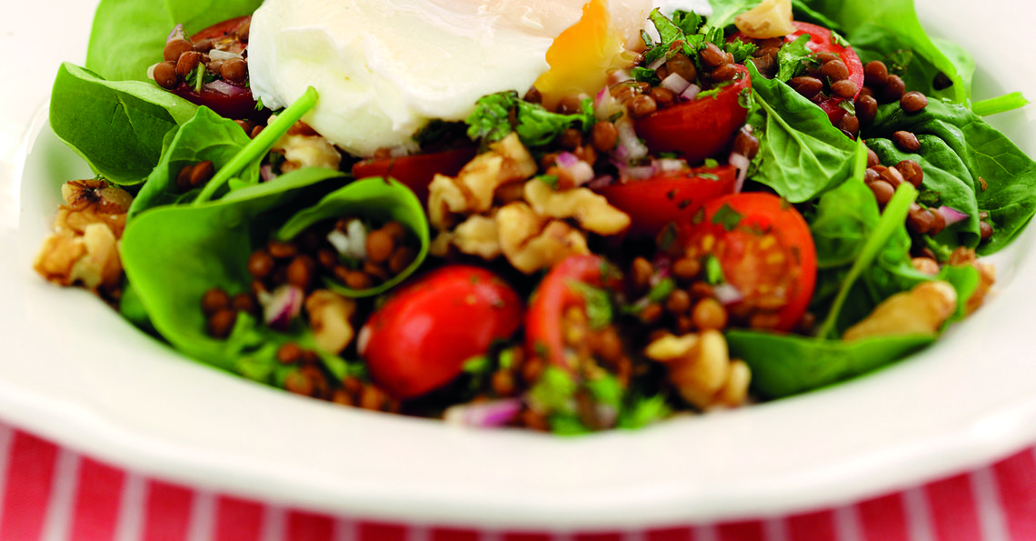 Warm lentil and egg salad