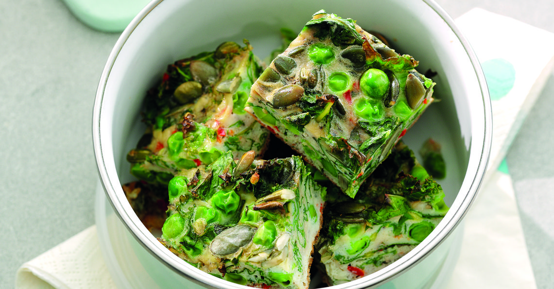 Crunchy pea & kale omelette cubes