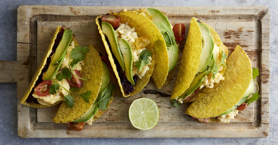 Scrambled egg and black bean tacos