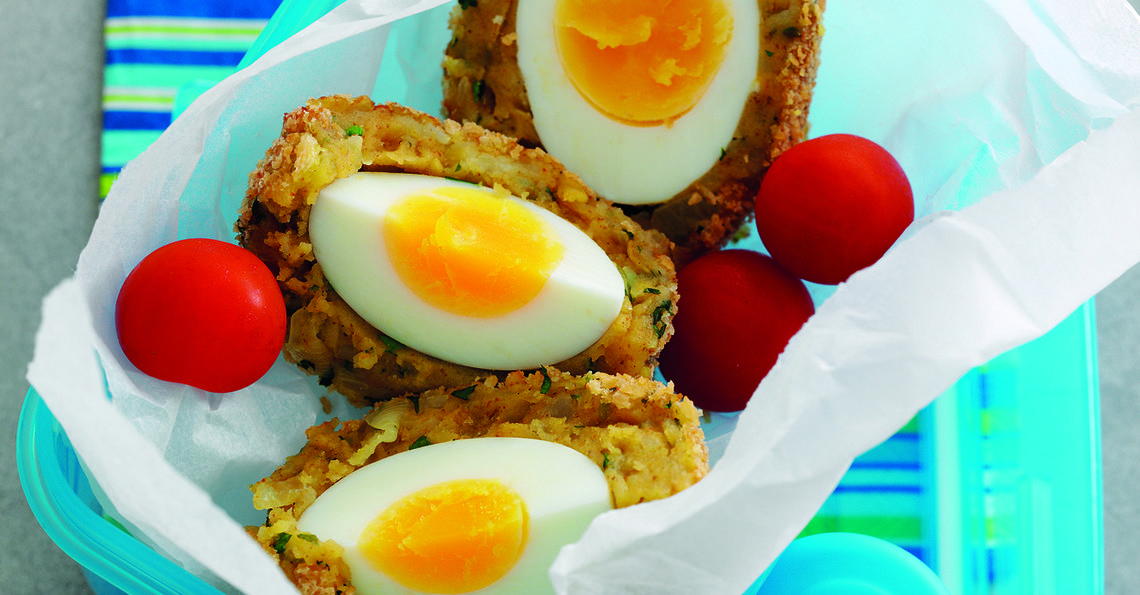 Spicy potato Scotch eggs