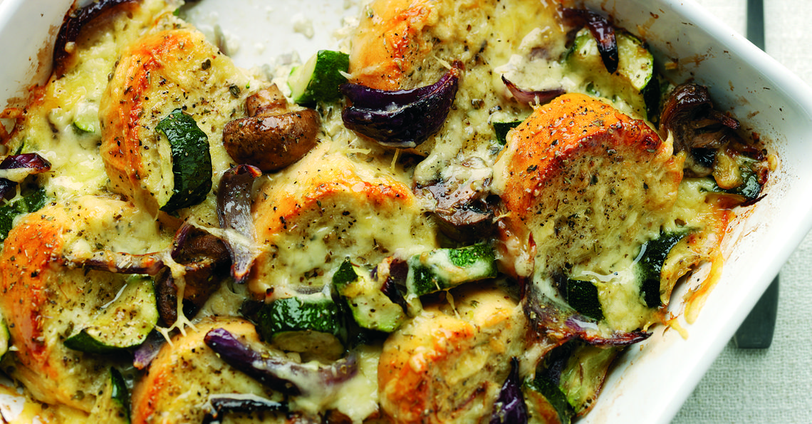 Eggy bread and vegetable cobbler