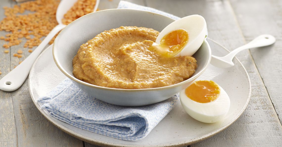 Annabel Karmel’s lovely lentil and egg puree