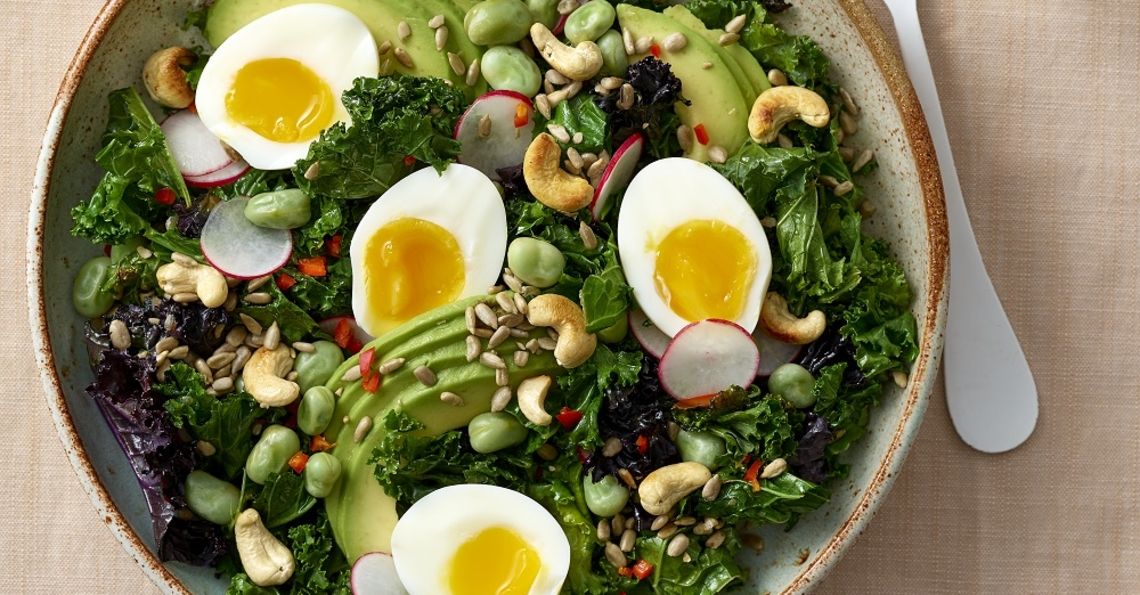 Kale salad with avocado and boiled egg
