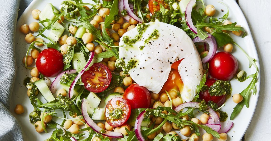 Chickpea and poached egg salad