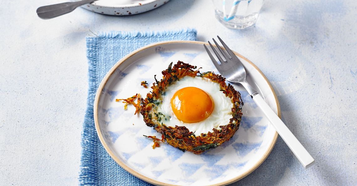 sweet potato and spinach nests