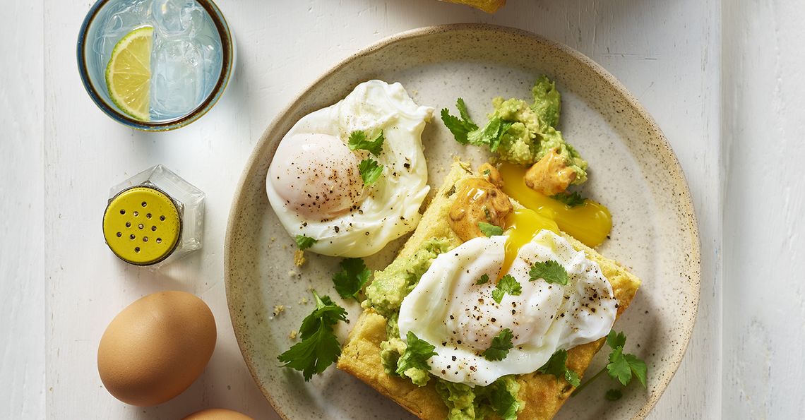 Jalapeno corn bread with poached eggs