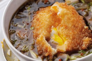 Crispy egg with a mushroom broth