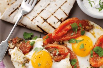 Moroccan spiced eggs and tomatoes with a minted yoghurt