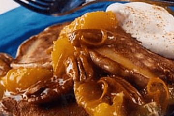 Orange, pecan & maple syrup pancakes