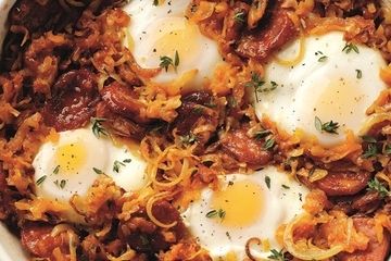 One pan rosti with chorizo and eggs