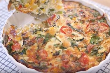 Vegetable frittata with mushrooms, spinach and avocado