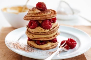 Coffee and amaretto mini pancake stack