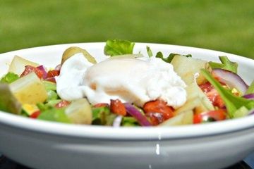 Warm egg and chorizo salad