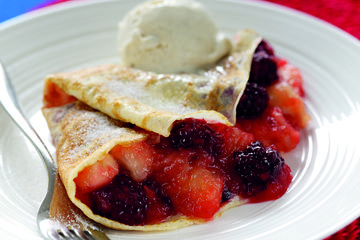 Blackberry and Bramley apple pancakes