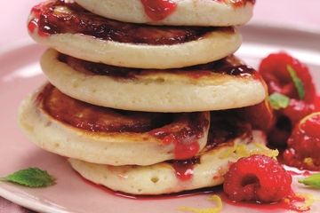 Raspberry ripple pancakes with quick compote
