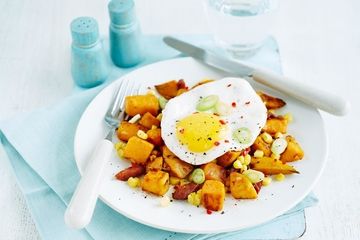 Sweet potato hash with fried eggs