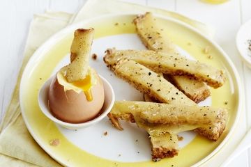 dippy eggs with cheesy soldiers
