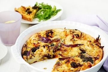Roast cauliflower & purple sprouting broccoli frittata