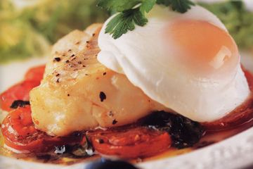 Poached egg and cod