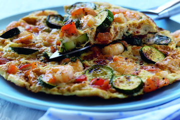 Prawn, courgette and tomato frittata