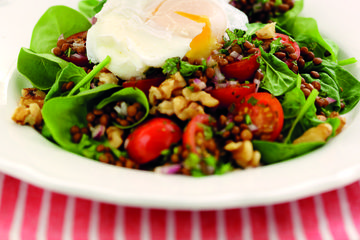 Warm lentil and egg salad