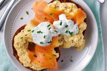 Scrambled eggs and salmon