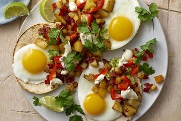 Chorizo and potato breakfast tostadas