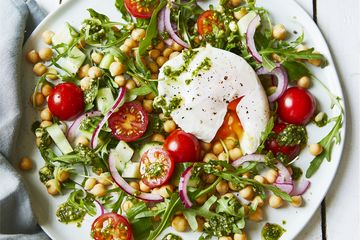 Chickpea and poached egg salad