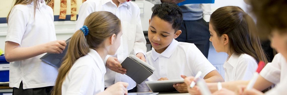Pupils aged 7-11 in a classroom lesson